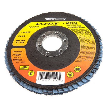 Forney Flap Disc, Type 27, 4-1/2 in x 7/8 in, ZA36 71926